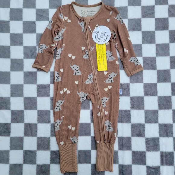 ZigZagZips Bamboo Elephant Print Zip Romper Size 6-12m - Picture 1 of 3